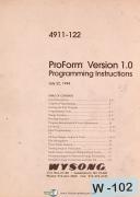 Wysong ProForm 4911-122, Version 1.0, Programming Instructions Manual